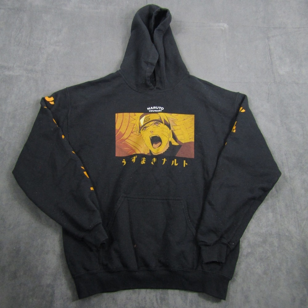 Naruto Shippuden Hoodie Mens Medium Black Anime Graphic Pullover 00783